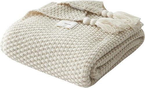 Decke strick plaid beige - decke,