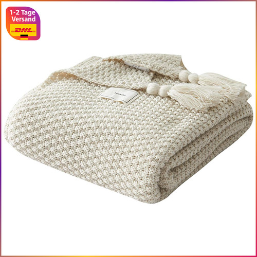 Decke strick plaid beige - plaid,