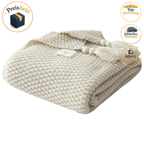 Decke strick plaid - plaid, beige