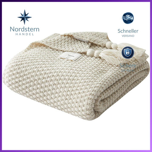 Decke strick plaid beige - strick,