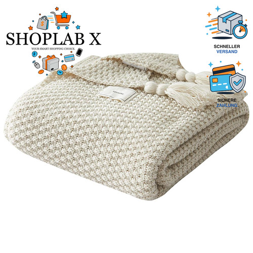 Decke strick plaid beige - plaid,