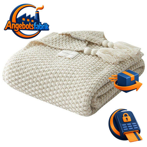 Decke strick plaid beige warm - beige,